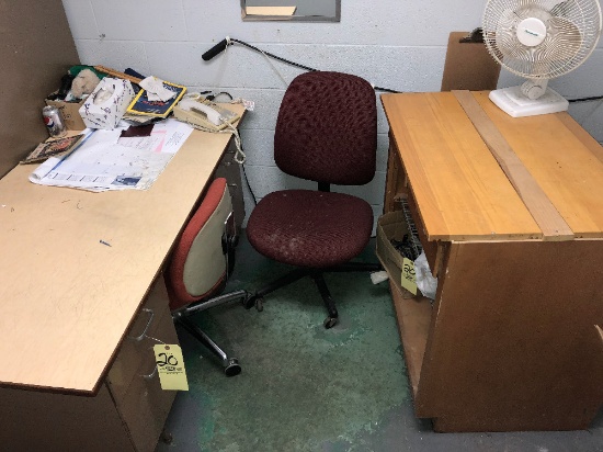 Desk, cabinet, 2 chairs