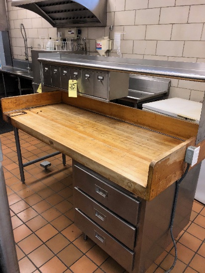 6' SS prep table with butcher block top