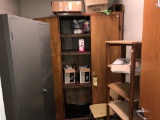 Contents of closet, metal cabinet, wood cabinet