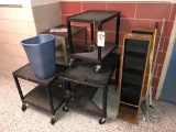 (4) carts, (2) shelves