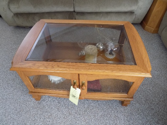 Glass Top Oak Coffee Table