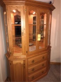 Two-Piece Oak Corner Curio Cabinet