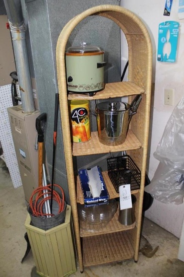 Wicker Shelf, Shovel, Crockpot & Ice Bucket