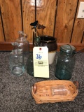 White House Vinegar Bottles, Longaberger Baskets, Wire-Tie Jars