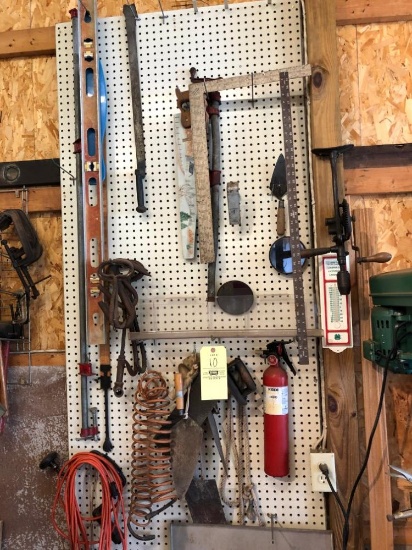 Assorted Tools On Peg Board, Levels