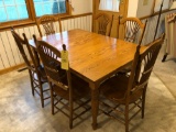 Solid Oak 4-Leg Table W/ 6 Solid Oak Chairs, 2 Extra Leaves