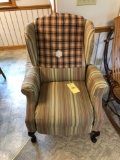 Queen Anne Striped Winged-Back Recliner