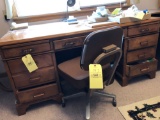 Executive Desk W/ Metal Chair And Office Supplies