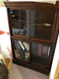 Oak Sliding-Door Bookcase W/ Books