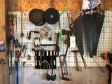 Saws, Bolt Cutters, Assorted Tools On Peg Board