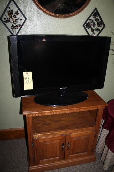 Samsung Flat-Screen TV With Remote And Oak Stand