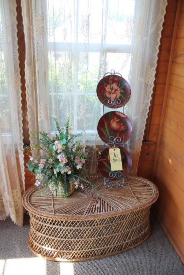 Plates, Plate Rack, Planter, Wicker Table