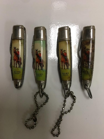 (4) 3 BLADE R.C.M.P. KEYCHAIN KNIVES