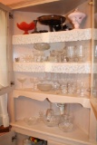 Lenox Pattern Glass, Loads of Stemware, Hull Covered Dish (chipped), Damask China Set, Silvercrest