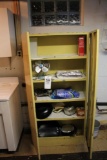 Metal Cabinet & Contents, Wizard Fan, Maid of Honor Meat Ginder, Skillet, Kitchen Wares