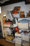 2 Shelves & Contents; Holiday Decor, Wood Boxes, etc.