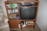TV Cabinet & Contents; VHS, Records, VHS Player, DVD Player