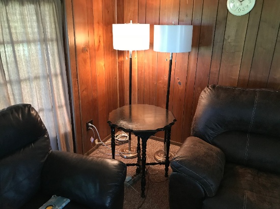 Wooden End Table, 2 Floor Lamps
