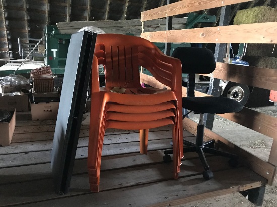 4 Lawn Chairs, Folding Tables, Desk Chair