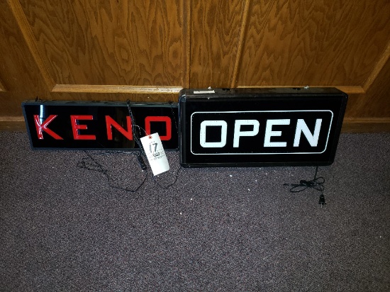 Lighted 2 ft. KENO Sign, Lighted 2 ft. Open Sign