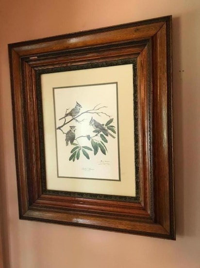 Ray Harm Pencil Signed "Bridled Titmouse" With Oak Frame, 30.5" x 27"