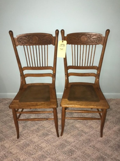 2 Oak Pressed-Back Chairs