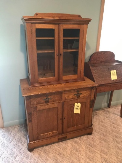 3/4-Size Oak China Cupboard, 65"T