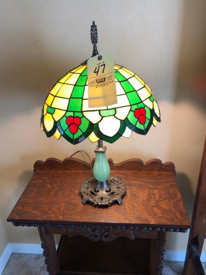Leaded-Glass Shade Lamp Marked CLS81 On Base, 25"T
