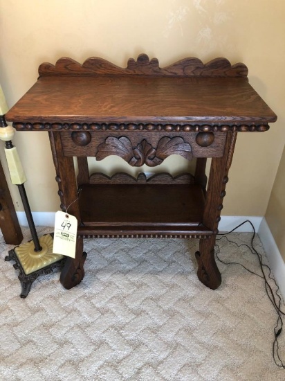 Oak Side Table With Applied Carving, 28"T