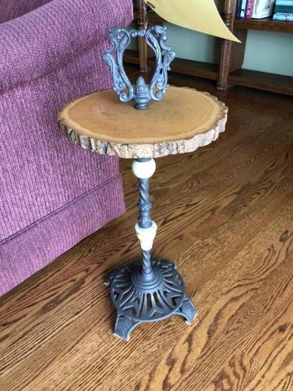 Cast-Iron Based Stand With Pine Top, 27"T
