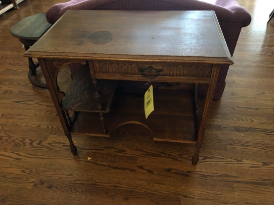 Oak Ornate Desk With Drawer, 30"T, *Top Has Water Marks*