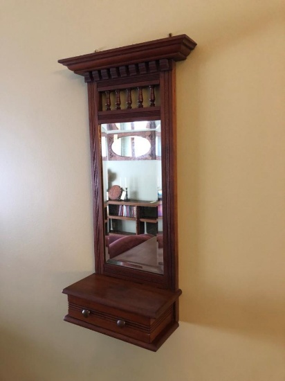 Hanging Mirror With Drawer, 27"T