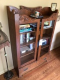 Oak Applied Carved Bookcase With Drawer & Key, 63