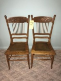 2 Oak Pressed-Back Chairs