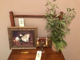Bedroom Lamp, Framed Art, Artificial Bamboo, Needlepoint, Dried Flowers