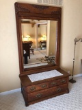 Late Victorian Oak Lowboy With Beveled Glass Mirror, 89