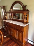 Solid Cherry Marble-Top Server With Beveled-Glass Mirror