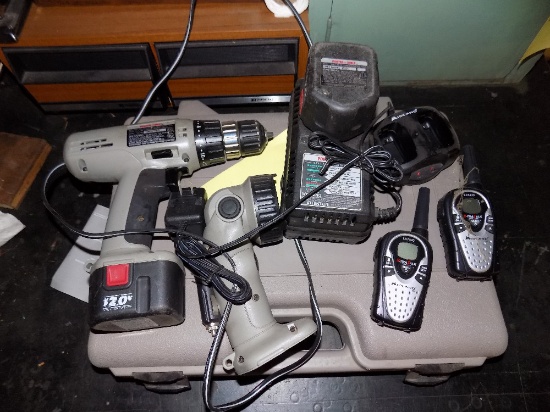 Porter Cable Cordless Drill Set And Walkie Talkies