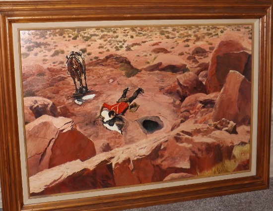 Doug Wildey (1922-1994) Oil/board Scene Of Cowboy Drinking From Desert Spring