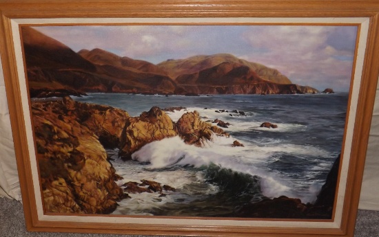 Signed Lolin? Or Lolir?, Oil/canvas Of Rocky Seaside, 24 X 36, Frame Size Is 29 X 42.
