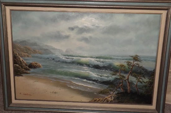 R. Watson Oil/canvas Seaside Scene, 24 X 26, Frame Size Is 30 X 42.