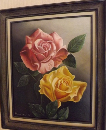 Diana Corro Oil/canvas Scene Of Roses, Dated 1987, 16 X 20, Frame Size Is 20 X 24
