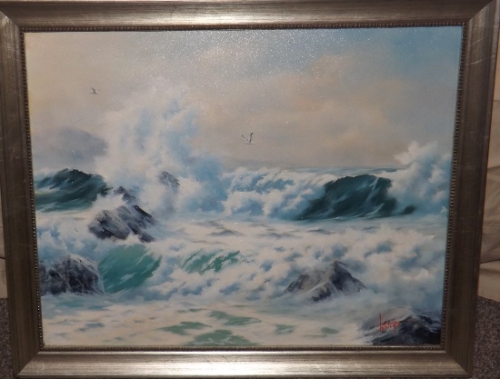 Waters Oil/board Of Sea Scene, 20 X 16, Frame Is 23 X 19.