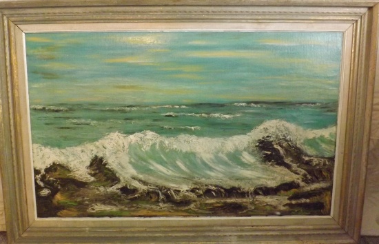 Unsigned Oil Paste/board Sea Scene, 40 X 24, Frame Size Is 47 X 32.