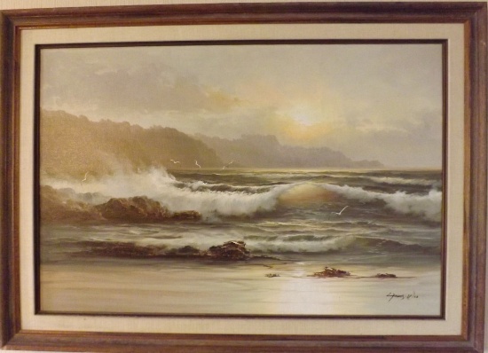 Toung Woo Oil/canvas Sea Scene, 24 X 36, Frame Size 42 X 31.