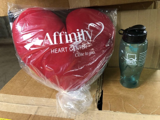 6 Boxes of Affinity Heart Center Pillows - 3 Boxes of New Water Bottles
