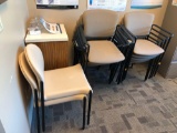 5 Cream Stack Chairs - 11 Tan Stack Chairs - Desk - Organizers - 2 Desk Phones - Metal Cabinet