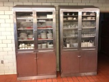 Stainless Steel China Cabinets w/ Glassware and Contents - Metal Cart