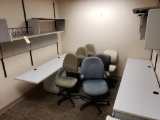 6 Office Chairs - 2 Desks W/ Wall Organizers