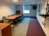 Conference room 2 contents table and chairs, 3M projector, cart, screen, TV